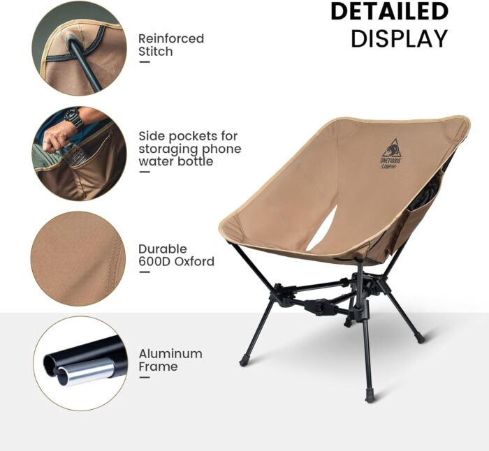 ONETIGRIS Tigerblade Camping Chair, Lightweight Folding Backpacking Hiking Chair, Compact Portable 330 lbs Capacity - Image 6
