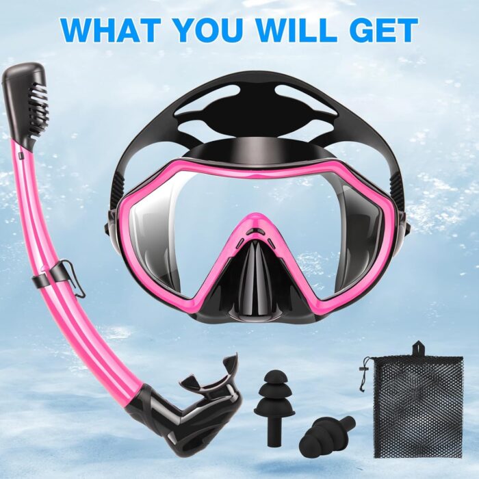 Snorkeling Gear for Adults, Dry Adult Snorkel Set HD Panoramic View Snorkel Mask Set, Anti-Leak and Anti-Fog Scuba Diving Package with Mesh Bag Ear Plug for Snorkeling Scuba Diving Travel - Image 6