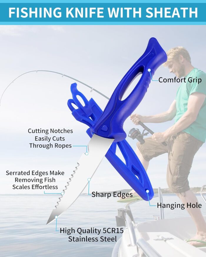 Fishing Tool Kit - Fishing Pliers, Hook Remover, Fish Gripper，Fish Scale, Fish Knife, Saltwater Fishing Gear with Sharpeners, Best Gifts for Men - Image 7