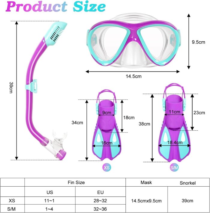Kids Mask Fins Snorkel Set, Dry Top Snorkeling Gear for Kids Youth Boys Girls Junior Age 5-15 Tempered Glass Snorkel Mask Set Panoramic View Snorkeling Packages - Image 5