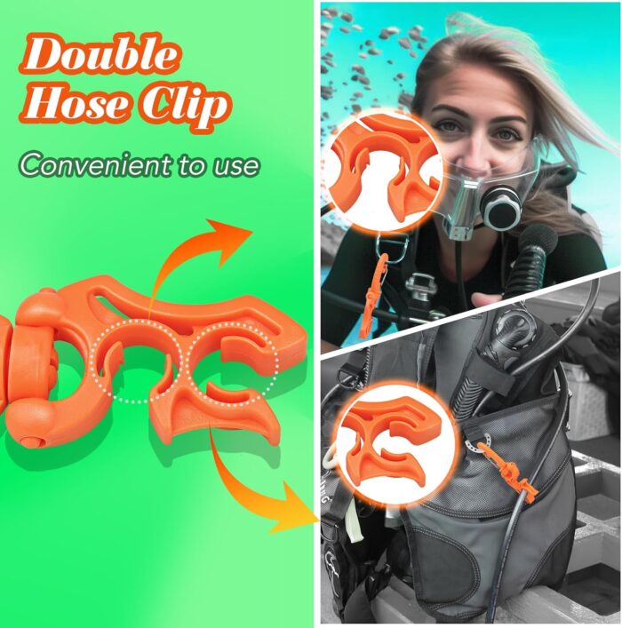 3 Pieces Diving Hose Holder Clip, Diving Double BCD Hose Clip with Snap Hook Buckle - Image 5