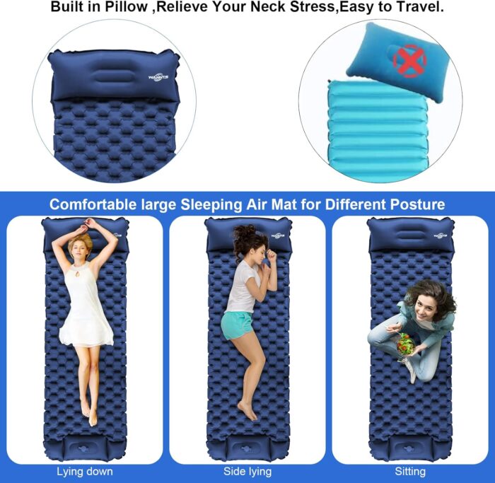 WANNTS Sleeping Pad, Ultralight Inflatable Sleeping Pad for Camping, Built-in Pump, Ultimate for Hiking - Airpad, Carry Bag,-Compact & Lightweight Camping pad(Blue) - Image 5