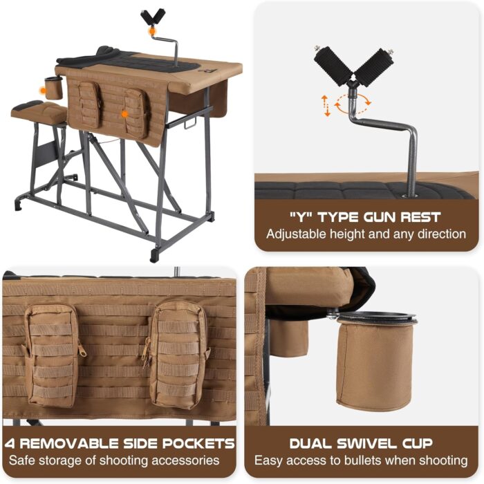 TR Magnum Precision Portable Shooting Bench Seat with Table Gun Rest, Shot Bag and Front Rest Included, Steel and Brown, Extra Large - Image 6