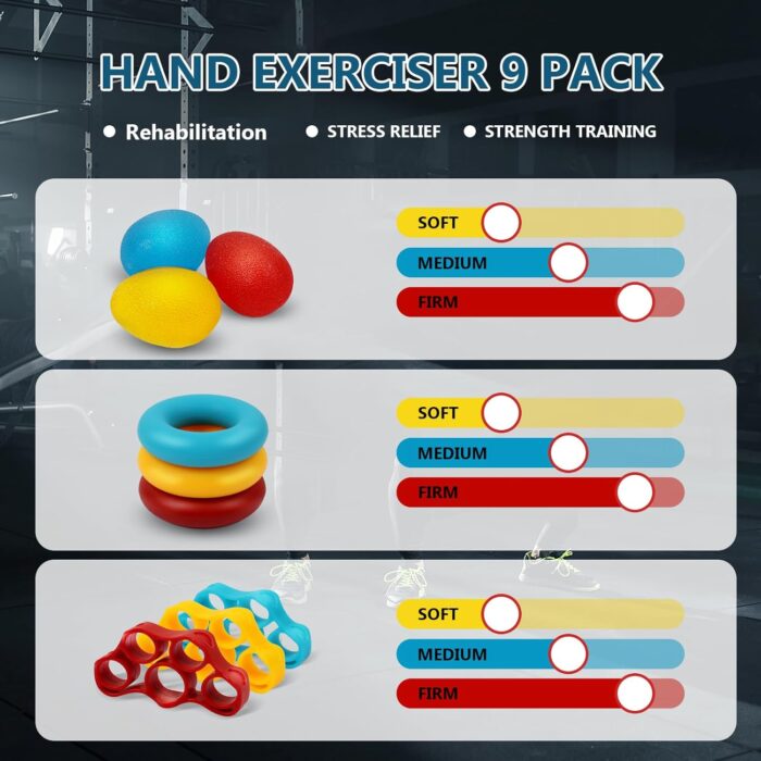 13 PCS Grip Strength Trainer Kit, Hand Gripper Strengthener, Forearm Strengthener, Finger Strengthener, Finger Exerciser, Stress Relief Ball, Forearm Workout Ring for Muscle Building and Injury Recover - Image 7