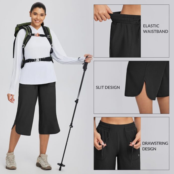 baleaf Women's Capri Pants Wide Leg Plus Size UPF50+ Lightweight Quick Dry Pants Casual Loose Sweatpants Hiking Walking - Image 5