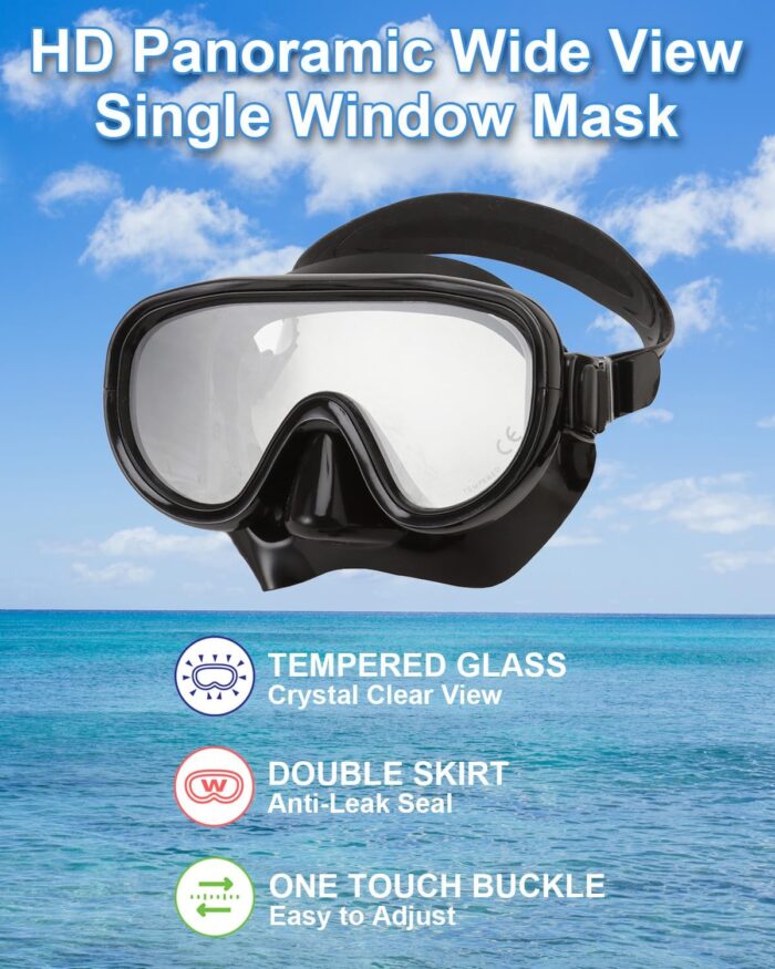 Snorkeling Gear for Adults, Single-Window Snorkel Mask & Snorkel Set, Semi-Dry Top Panoramic Wide View Snorkel Mask, Adult Snorkel Set Ages 10+ Swimming Diving Package w/Travel Bag RC0105 - Image 3