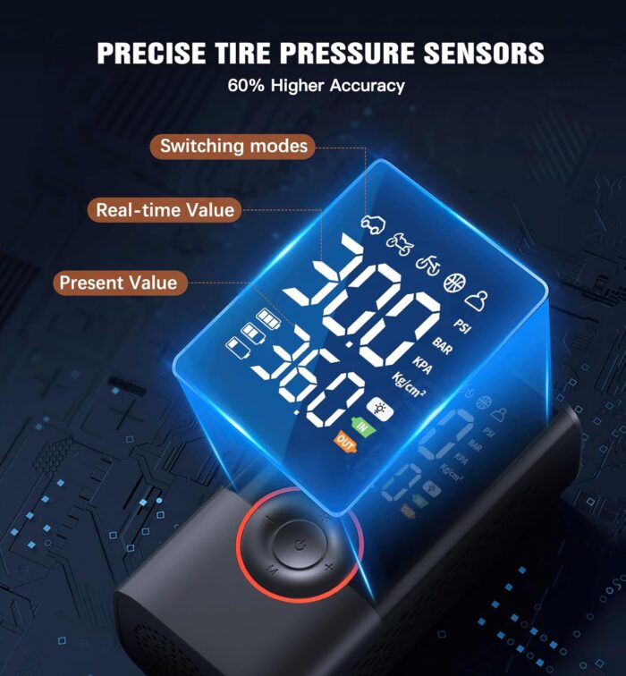 Tire Inflator Portable Air Compressor Portable Cordless Mini Air Pump with Digital Pressure Gauge 150PSI 3X Fast Inflation and Auto Shutoff Function Tires Pump for Cars Motorcycles Bikes Balls - Image 4