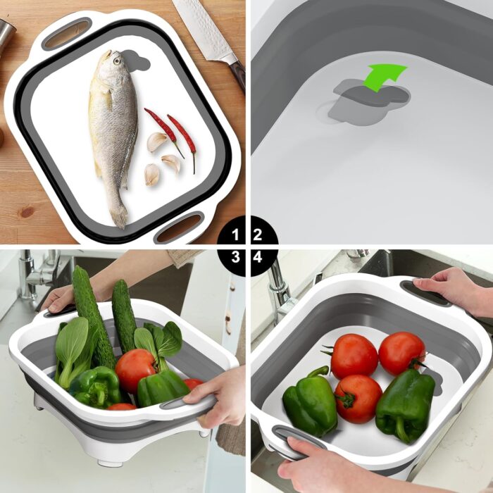 Collapsible Cutting Board,HI NINGER Camping cutting board with knife,Multifunctional Kitchen Vegetable Washing Basket Silicone Dish Tub for Camping Kitchen essentials/bbq prep tub/rv accessories - Image 7