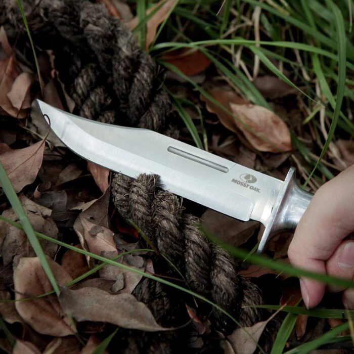 MOSSY OAK Fixed Blade Bowie Knife, 2-piece Hunting Knife with Leather Handle Featuring Laser Pattern, Sheath Included - Image 6