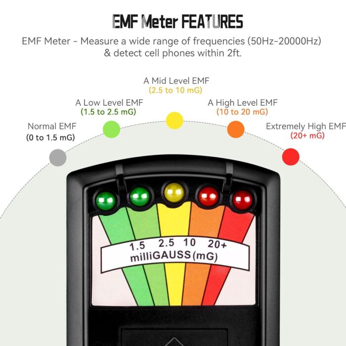 color tree Handheld LED EMF Magnetic Field Ghost Hunting Detector Electromagnetic Paranormal Equipment Tester 50Hz-20,000Hz Black - Image 3