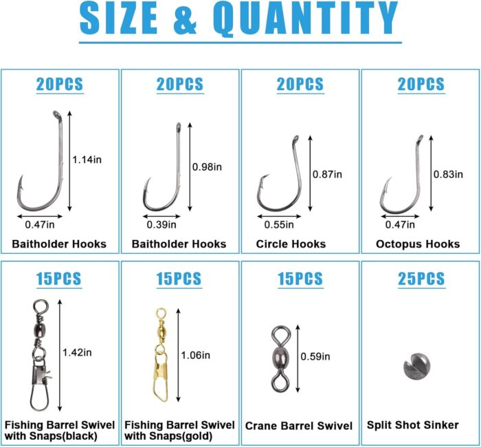 Fishing Hooks Sinkers Snap Swivels Assortment 150pcs Fishing Terminal Tackle Kit Baitholder Octopus Circle Hooks Sinkers Assortment Fishing Accessories - Image 2