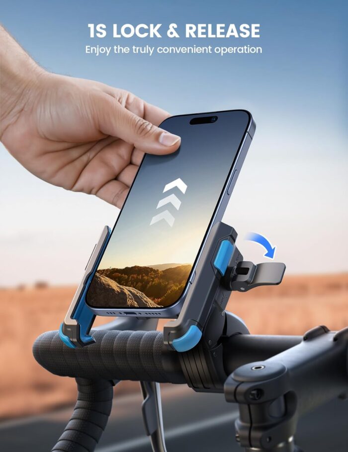 Lamicall Motorcycle Bike Phone Mount - [1s Quick Release] Bike Cell Phone Holder Clip, Bicycle Scooter Handlebar Clamp, for iPhone 16 15 14 Pro Max, Galaxy S25 S24 Ultra, 4.7-7" Phones, Blue - Image 3