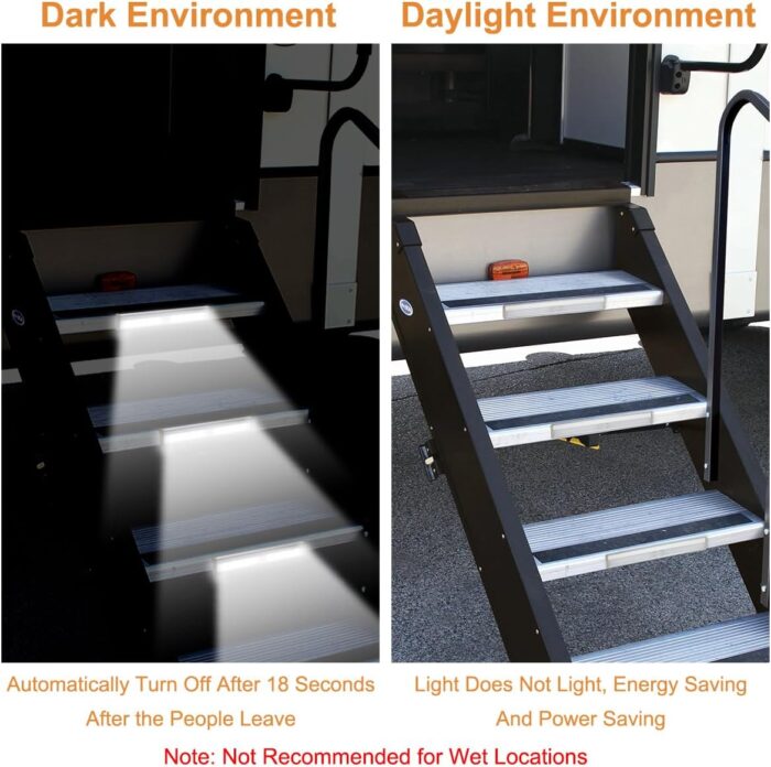 LYCARESUN 3 Pack Motion Activated RV Step Lights,10 LED Battery Operated Magnetic Wireless LED Step Lights Strip, Motion Sensor Night Light Bar for Motorhome Travel, Travel Trailers, Camper - Image 4