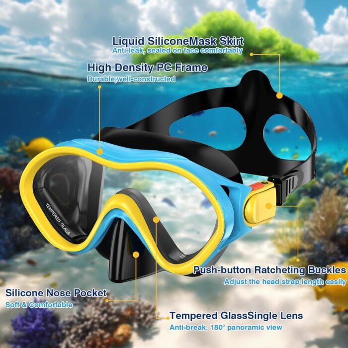 Kids Snorkel Set for Boys Girls Youth Junior Age from 5-13 Years Old Upgraded Dry Top Snorkel Mask Snorkeling Gear with Carrying Bag for Pool Swimming Diving Water Park Beach Vacation - Image 3