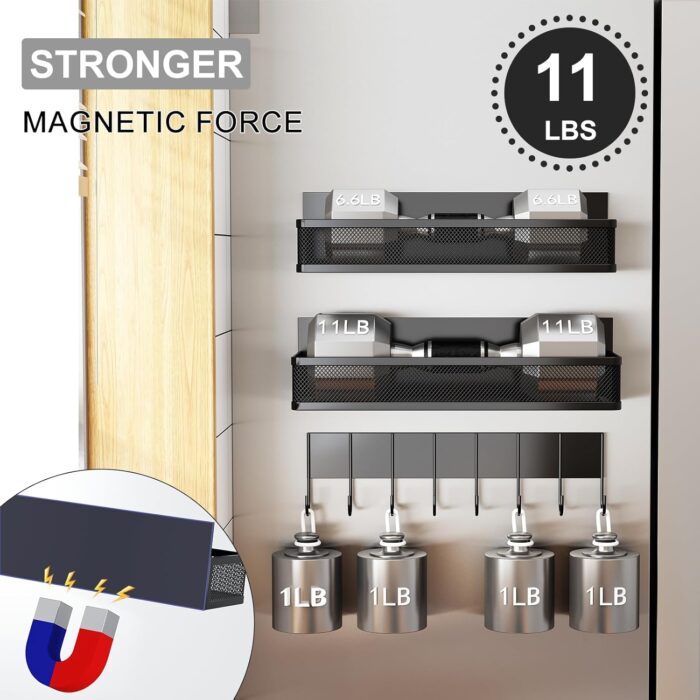 Magnetic Spice Rack for Refrigerator, 3 Pack Magnetic Shelf, Moveable Fridge Organizer with 8-Hook Rack, Seasoning Organizer for Kitchen - Image 3