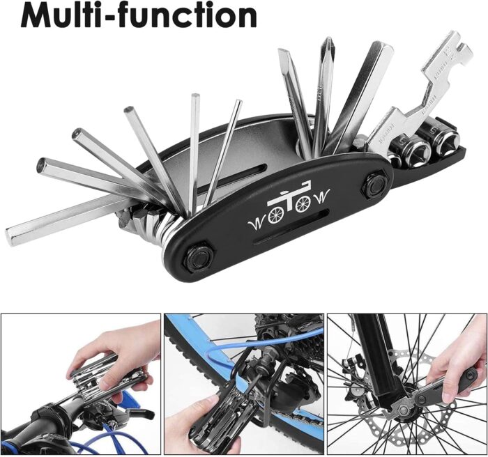 WOTOW Bike Repair Tool Kit, 16 in 1 Bicycle Multitool with Tire Levers Hex Spoke Wrench, Multi Function Accessories Set for Road Mountain Bikes - Image 3