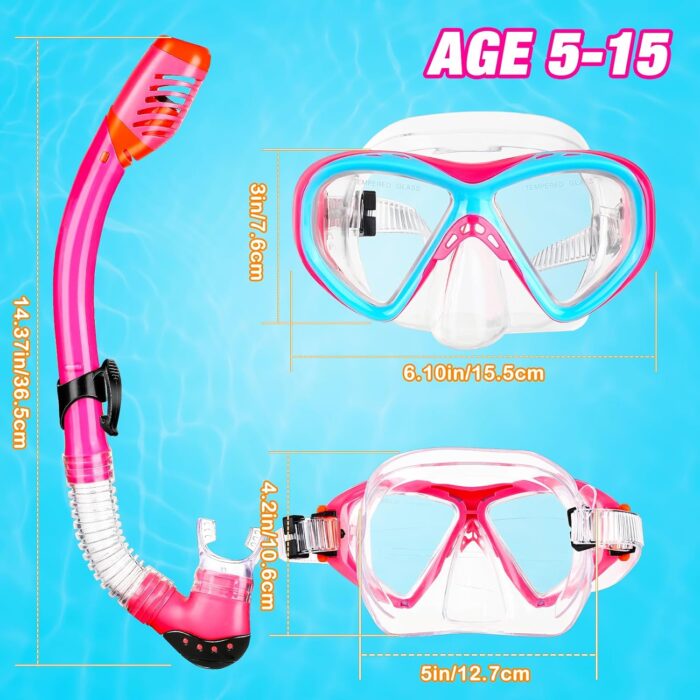 Kids Snorkel Set Dry Top Snorkeling Gear for Kids Boys Girls Youth Junior Age 5-15, Anti-Fog Anti-Leak Snorkel Mask Scuba Diving Mask Swimming Goggles with Nose Cover - Image 8
