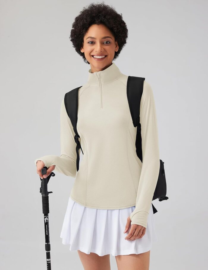 LOMON Women Long Sleeve Shirts Sun Protection 1/4 Zip Summer Quick Dry Hiking Shirts Quarter Zip Pullover for Women - Image 3