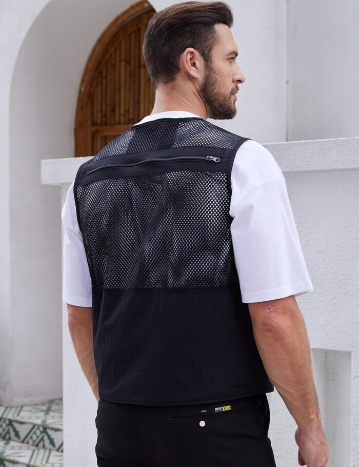 Gihuo Men's Fishing Vest Utility Safari Travel Vest with Pockets Outdoor Work Photo Cargo Fly Summer Vest - Image 4