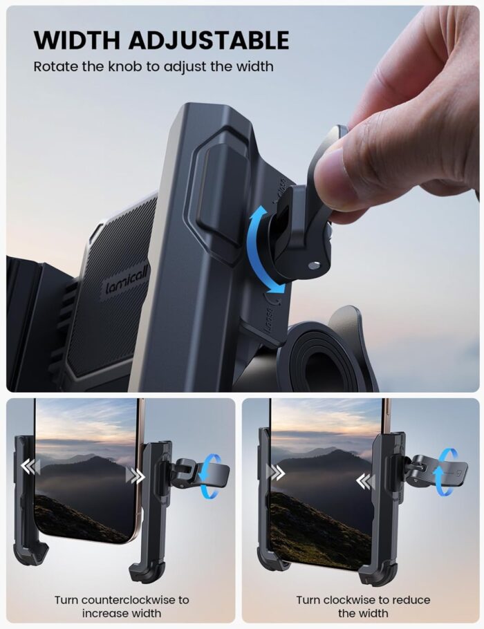 Lamicall Motorcycle Bike Phone Mount - [No Block Camera] [1s Lock] Bike Cell Phone Holder Clamp, Bicycle Scooter Handlebar Clip, for iPhone 16 15 14 Pro Max, Galaxy S25 S24 Ultra, 4.7-7" Phones - Image 4