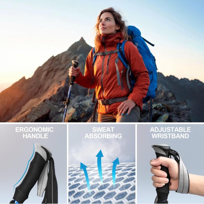 Covacure Trekking Poles Collapsible Hiking Poles - Aluminum Alloy 7075 Trekking Sticks with Quick Lock System, Telescopic, Collapsible, Ultralight for Hiking, Camping - Image 4