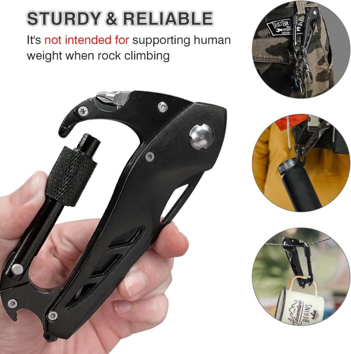 Multitool Carabiner with Pocket Knife, Stocking Stuffers Gifts for Men, EDC Carabiners with Folding Knives, Bottle Opener, Window Breaker and Screwdriver, Survival Gear for Camping Hiking - Image 5