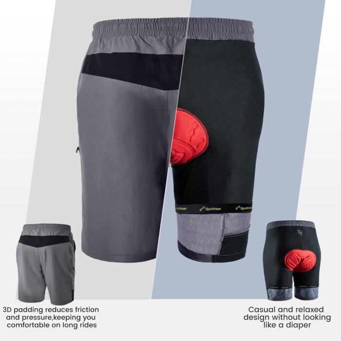 Sportneer Bike Shorts for Men: 3D Padded Lightweight Riding Biking Cycling Mountain Bike Shorts for Men with Zipper Pockets - Image 2
