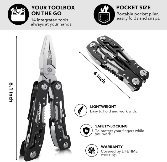 14-In-1 Multitool with Safety Locking, Professional Stainless Steel Multitool Pliers Pocket Knife, Bottle Opener, Screwdriver with Nylon Sheath ，Apply to Survival,Camping, Hunting and Hiking - Image 3