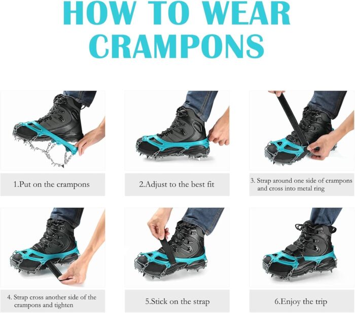 Crampons Ice Cleats Traction Snow Grips for Boots Shoes Women Men Anti Slip 19 Stainless Steel Spikes Safe Protect for Hiking Fishing Walking Climbing Mountaineering - Image 6
