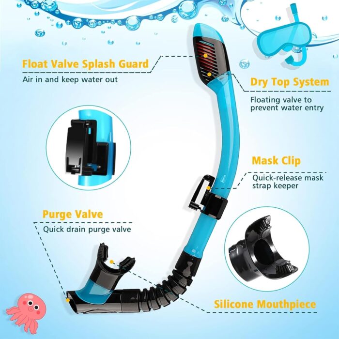 Snorkeling Set for Kids, Full Dry Snorkeling Mask Set for Adults, Anti-Fog Protection, Unisex,HD Panoramic View, Snorkeling Gear for Kids 2-14 Age - Image 4