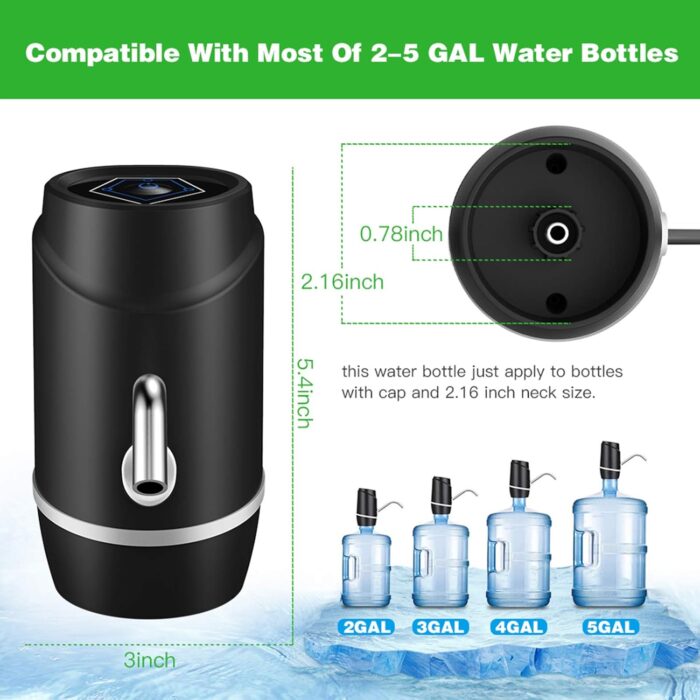 5 Gallon Electric Drinking Portable Water Dispenser, Universal USB Charging Water Bottle Pump For 2-5 Gallon With 2 Silicone - Image 4