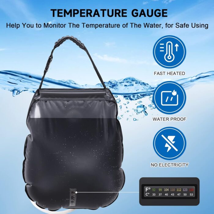 Unniweei Solar Portable Shower Bag, 5 Gal/20L Solar Heating Camping Shower Bag with Removable Hose&On-Off Switchable Shower Head, Compact Camping Shower for Camping, Hiking, Traveling, Beach Swimming - Image 4