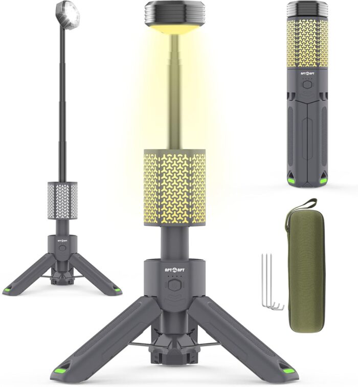 Telescopic Camping Light, Portable Collapsible Magnetic Camp Lantern Rechargeable,10500mAh Telescoping IP67 Waterproof Flashlights, Outdoor Gear for Emergency, Camping, Hiking (Gray)