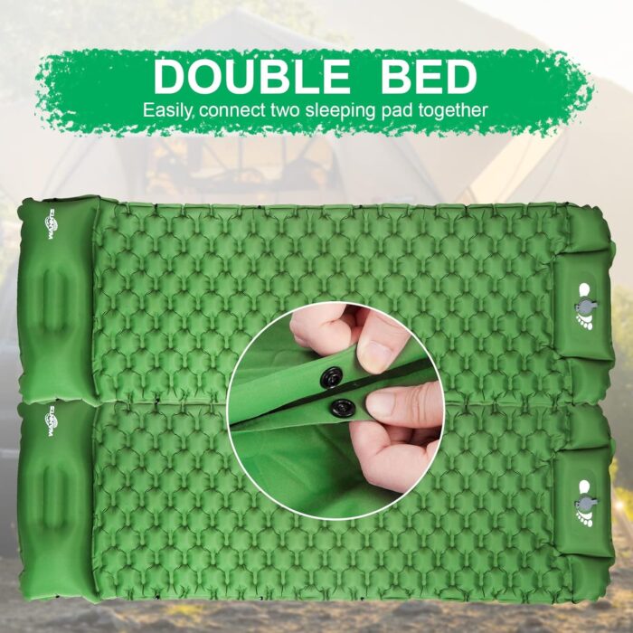 WANNTS Sleeping Pad, Ultralight Inflatable Sleeping Pad for Camping, Built-in Pump, Ultimate for Camping, Hiking - Airpad, Carry Bag, Repair Kit - Compact & Lightweight Camping Pad(Green) - Image 2