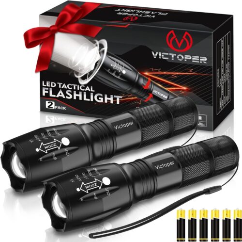 Victoper LED Flashlight 2 Pack, Bright Tactical Torch High Lumens with 5 Modes, Waterproof Zoomable Flash Light for Outdoor, Gifts for Father's Day Camping Essentials Gear