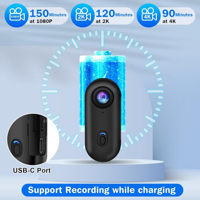 i3 4K Thumb Action Camera, Tiny Size, Mount Anywhere, Small Body Camera with Spring Clip, Portable Vlogging, Hands-Free POV Recording, Helmet Cam for Cycling, Motorcycle (64G-Card, Black) - Image 7