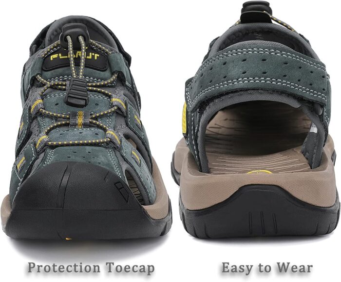 FLARUT Men's Sport Sandals Outdoor Hiking Sandals Closed Toe Leather Athletic Lightweight Trail Walking Casual Sandals Water Shoes - Image 4