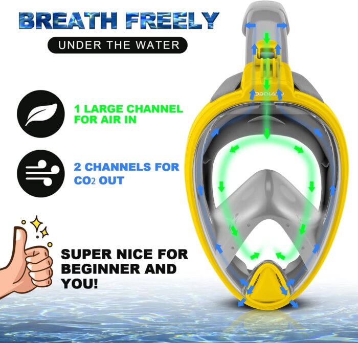 Odoland Snorkeling Packages for Adults & Youth, Full Face Snorkel Mask with Camera Mount, Adjustable Swim Fins, Mesh Bag, Anti-Fog Anti-Leak Scuba Diving Gear for Men & Women - Image 3
