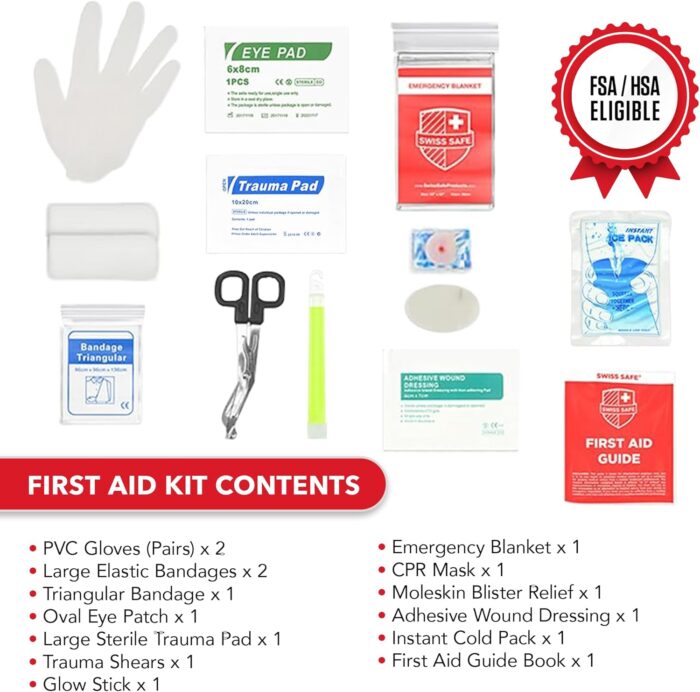 Swiss Safe 2-in-1 First Aid Kit for Car, Travel & Home, Businesses - Bonus Mini Kit for Medical Emergency Aid, Survival, Camping - FSA & HSA Eligible - 348 Pcs, Large Hardcase FAK - Image 3