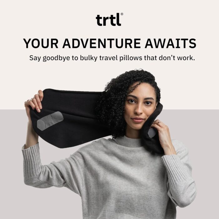 trtl Travel and Airplane Pillow - Real Sleeping Experience on Long Flights - Neck and Shoulder Support - Super-Soft, Lightweight, Easy-to-Carry, and Machine-Washable Flight Pillow - Black - Image 7