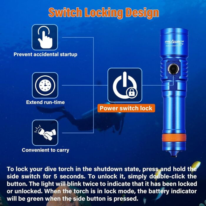 ORCATORCH D710 Scuba Diving Light, 3000 Lumens Super Bright Underwater Flashlight with 6 Degrees Narrow Beam, IP68 Waterproof Night Dive Torch 150 Meters Submersible Light (Blue) - Image 4