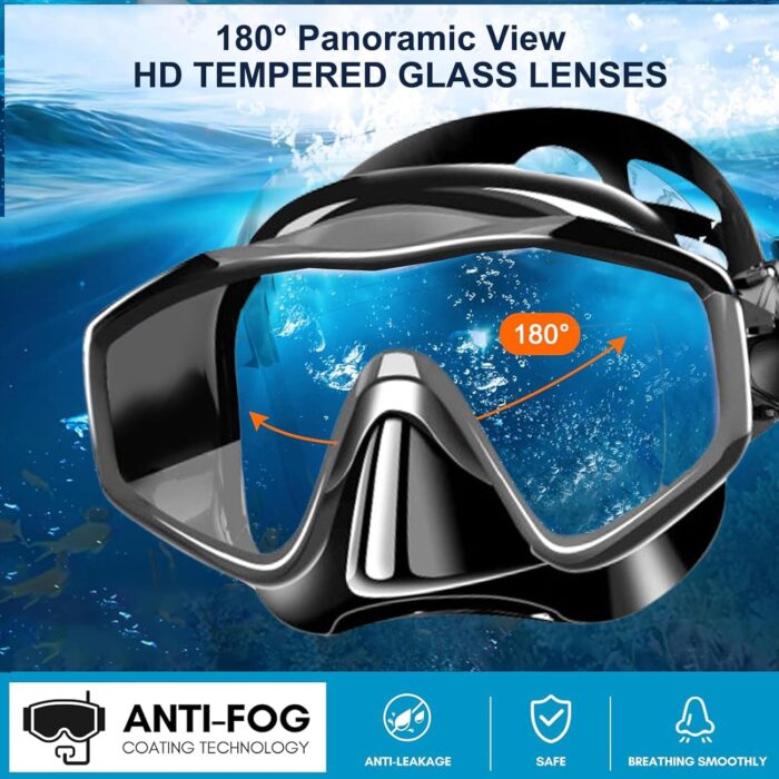 Snorkel Mask Adult,Dry Snorkel Set,Snorkeling Gear for Adults,Panoramic Wide View Swim Mask,Snorkel for Lap Swimming Snorkeling Diving Swimming Travel - Image 2