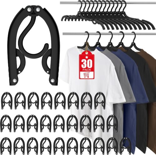 30 Pcs Travel Hangers Portable Foldable Travel Hanger Organizer, Plastic Travel Accessories Essentials Clothes Drying Rack Folding Hangers for Traveling Camping Flying RV Cruises Suitcase, Blac
