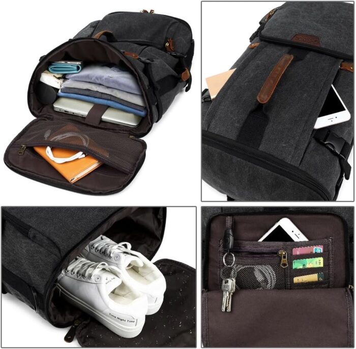 G-FAVOR Travel Backpack for Men, 40L Flight Approved Carry On Backpack, Water Resistant Canvas Weekender with 17.3" Laptop Sleeve, Convertible Duffel Bag for Airplane, Business & Travel - Image 5