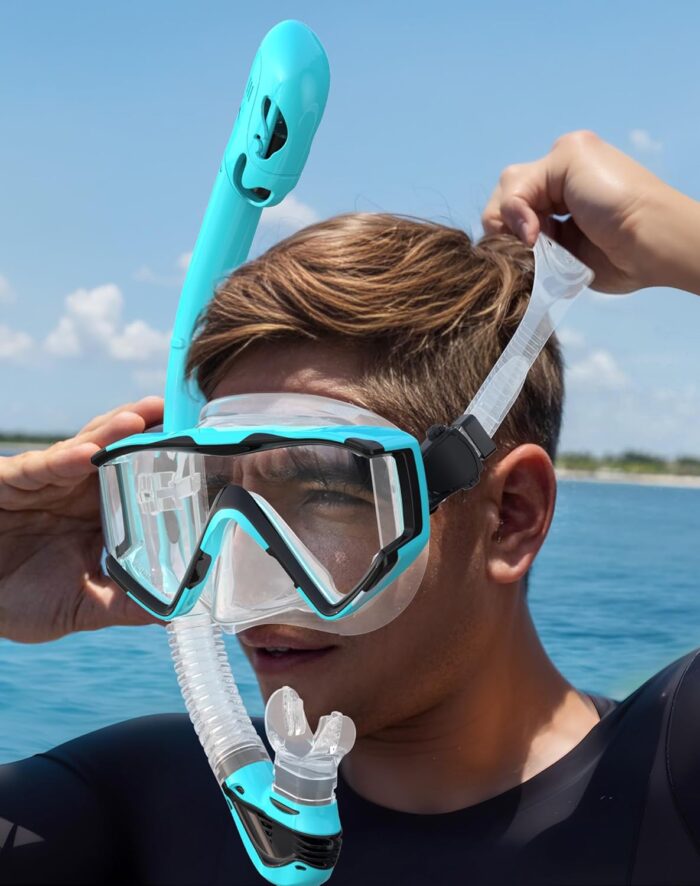 Greatever Snorkel Set Pano 3 Window Snorkel Mask Adult, Panoramic Wide View, Anti-Fog Scuba Diving Mask, Anti-Leak Snorkel Goggles Dry Top Snorkel, Professional Snorkeling Gear for Adults - Image 7