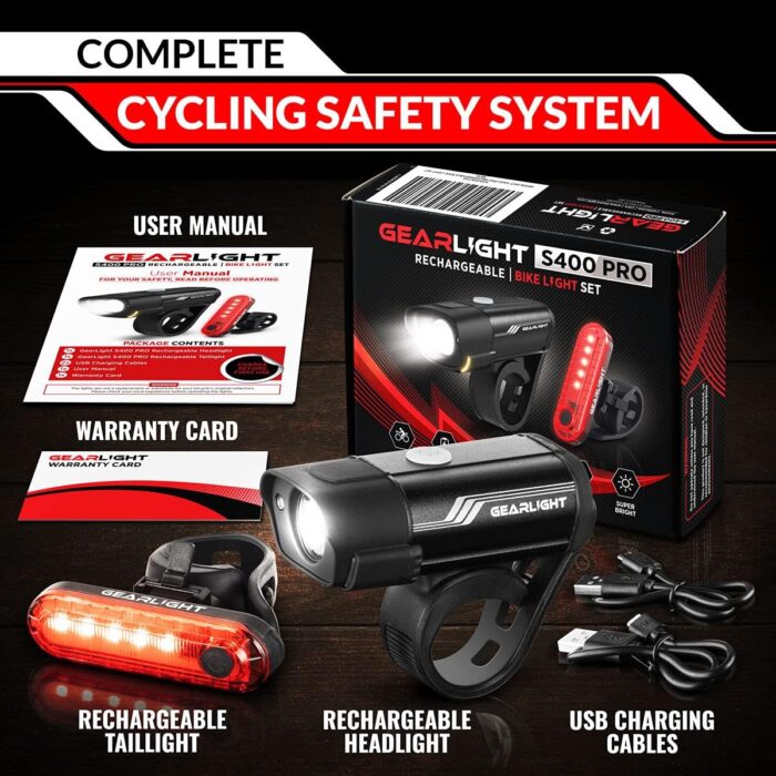 GearLight Rechargeable Bike Light, Bike Headlight and Tail Light Set, Powerful Front and Back Lights for Night Riding Safety, Night Riding Accessories, White Elephant Stocking Stuffer for Men - Image 7