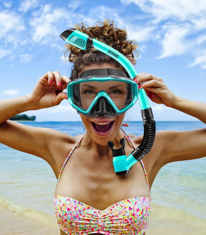 Aegend Snorkeling Gear for Adults, Dry Snorkel Set Panoramic View Enhanced Anti-Leak and Anti-Fog Technology, Adjustable Strap for Snorkeling Scuba Diving Swimming with Mesh Bag - Image 7