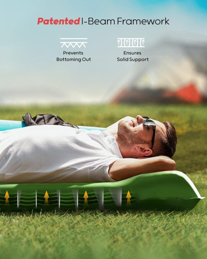QPAU Camping Sleeping Pad, 2 Person Camping Mat, Enhanced Support for Healthy Comfort Sleep, with Built-in Foot Pump, 4.7 Inch Durable Sleeping Mattress, Hiking, Backpacking and Home - Green-1 - Image 2
