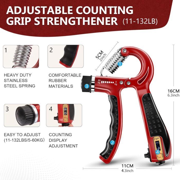 13 PCS Grip Strength Trainer Kit, Hand Gripper Strengthener, Forearm Strengthener, Finger Strengthener, Finger Exerciser, Stress Relief Ball, Forearm Workout Ring for Muscle Building and Injury Recover - Image 3
