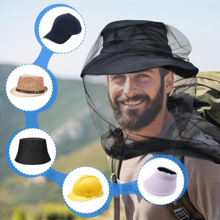 South to East Premium Mosquito Head Net for Insect, 2 Pack, Fly & Bug Protection | Ultra Large & Long, Extra Fine Holes for Camping, Hiking, Fishing, Gardening, Safari, Fits All Hats for Men & Women - Image 5